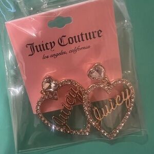 Juicy Couture Rose Gold Crystal Heart Logo Hoop Earrings